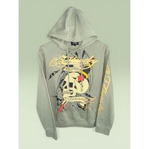 Ed Hardy Pull-over Fleece-lined Hoodie Light Olive Kangaroo Pocket Men's L NWT
